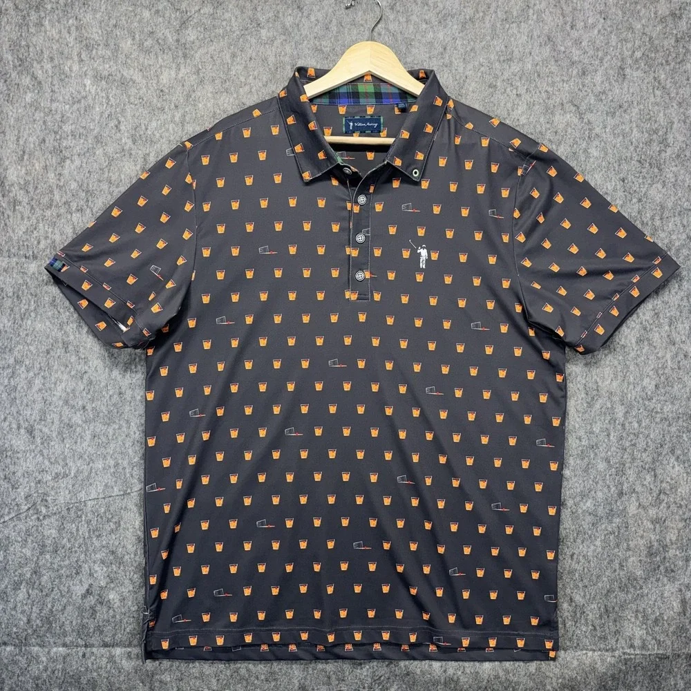 William Murray Golf Polo Shirt Men Large Geometric Alcohol Fireball Whiskey Shot